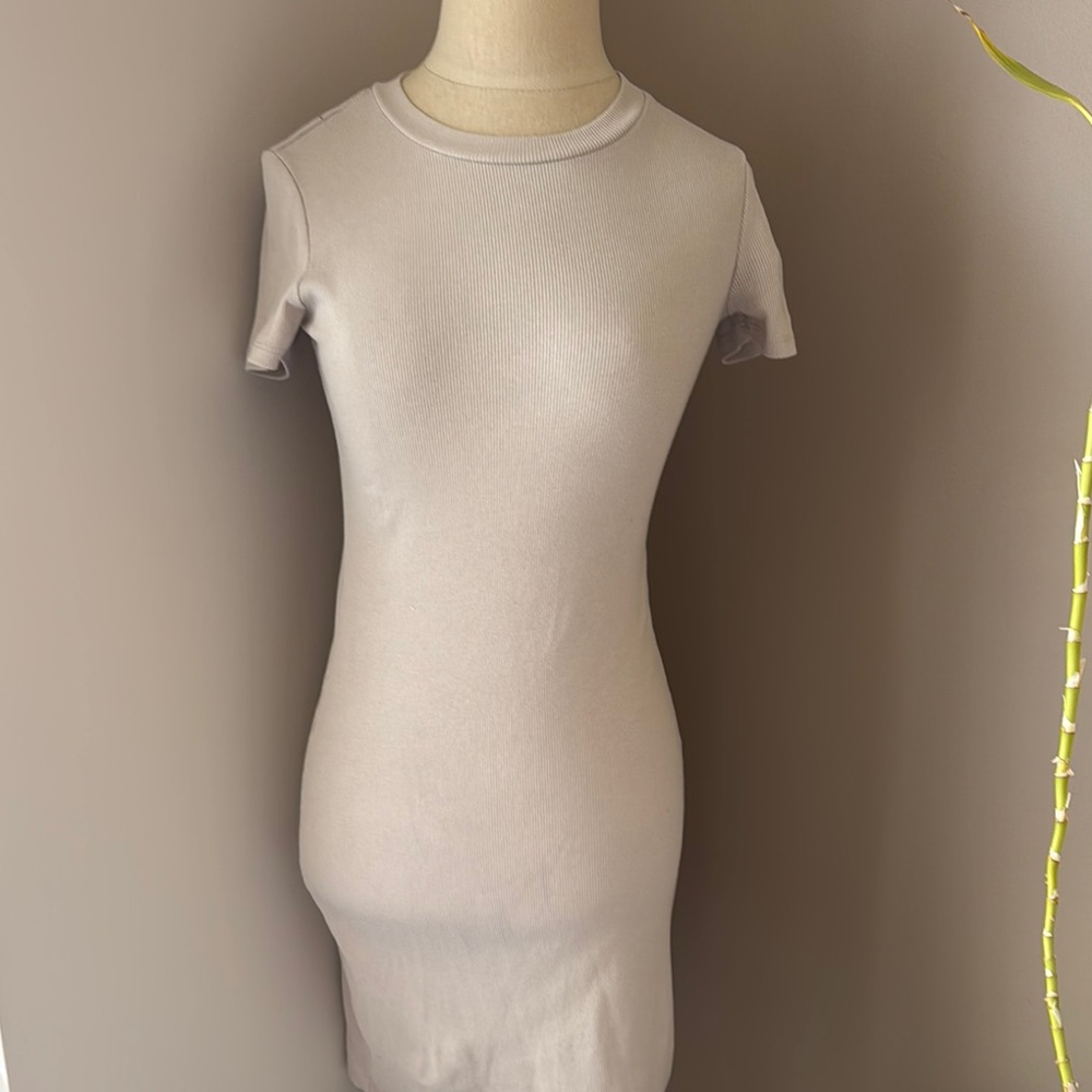 Beige Short Sleeve Bodycon Dress